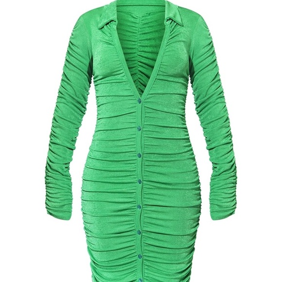 PLT Green Acetate Slinky Long Sleeve Ruched
Midaxi Shirt Dress - Picture 5 of 8